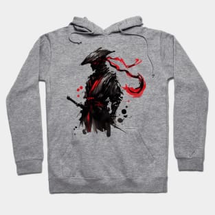 Crimson Shadow: Ink Wash Ninja Hoodie